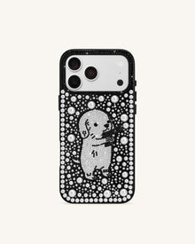 Pearl Artificial Crystal Puppy Phone Case - Black