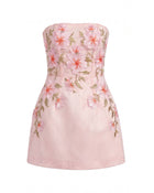 Floral Embroidered Strapless Corset Mini Dress - Light Pink