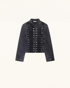 Hussar Braided Stand Collar Denim Jacket - Washed Charcoal