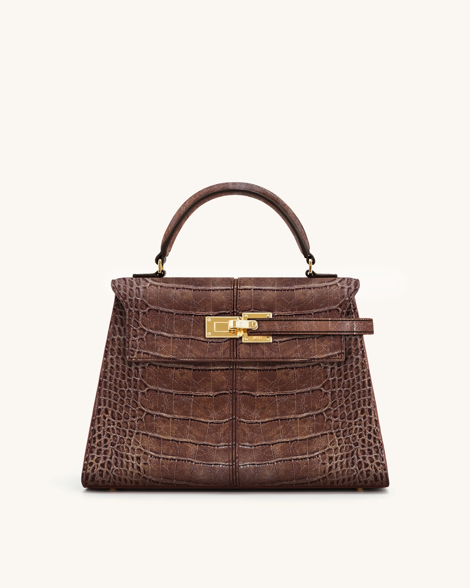Elise Large Croc-Embossed Top Handle Bag - Chestnut Brown