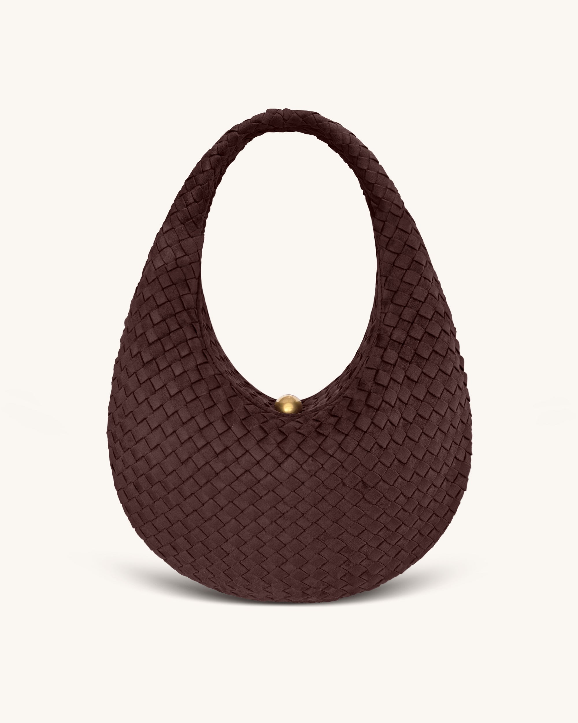 Nola Faux Suede Woven Hobo Shoulder Bag - Dark Mocha