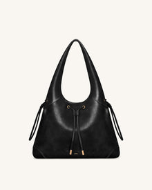 Elara Drawstring Hobo Bag - Black