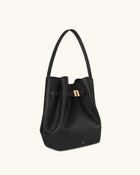 Clara Lock Accent Bucket Shoulder Bag - Black