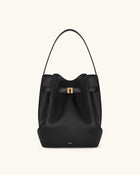 Clara Lock Accent Bucket Shoulder Bag - Black