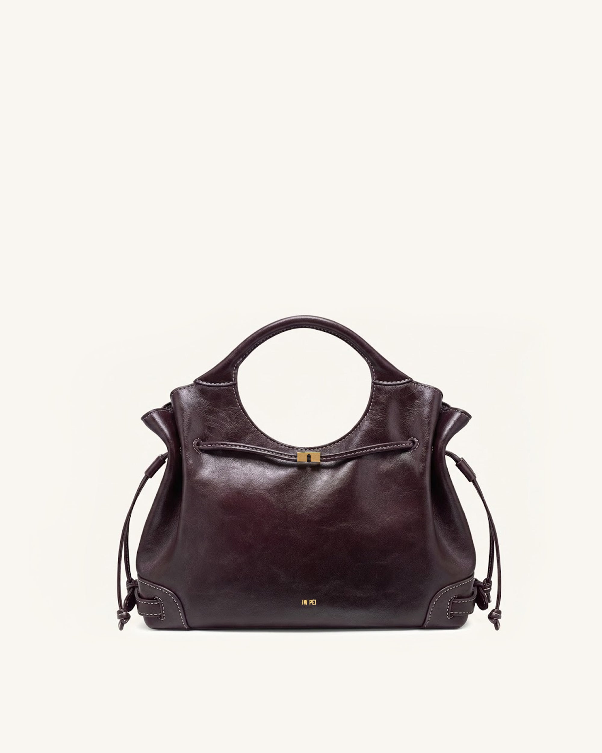 Elara Waxed Vegan Leather Drawstring Tote Bag - Burgundy