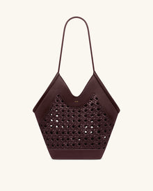 Maribel Woven Panel Tote Bag - Burgundy