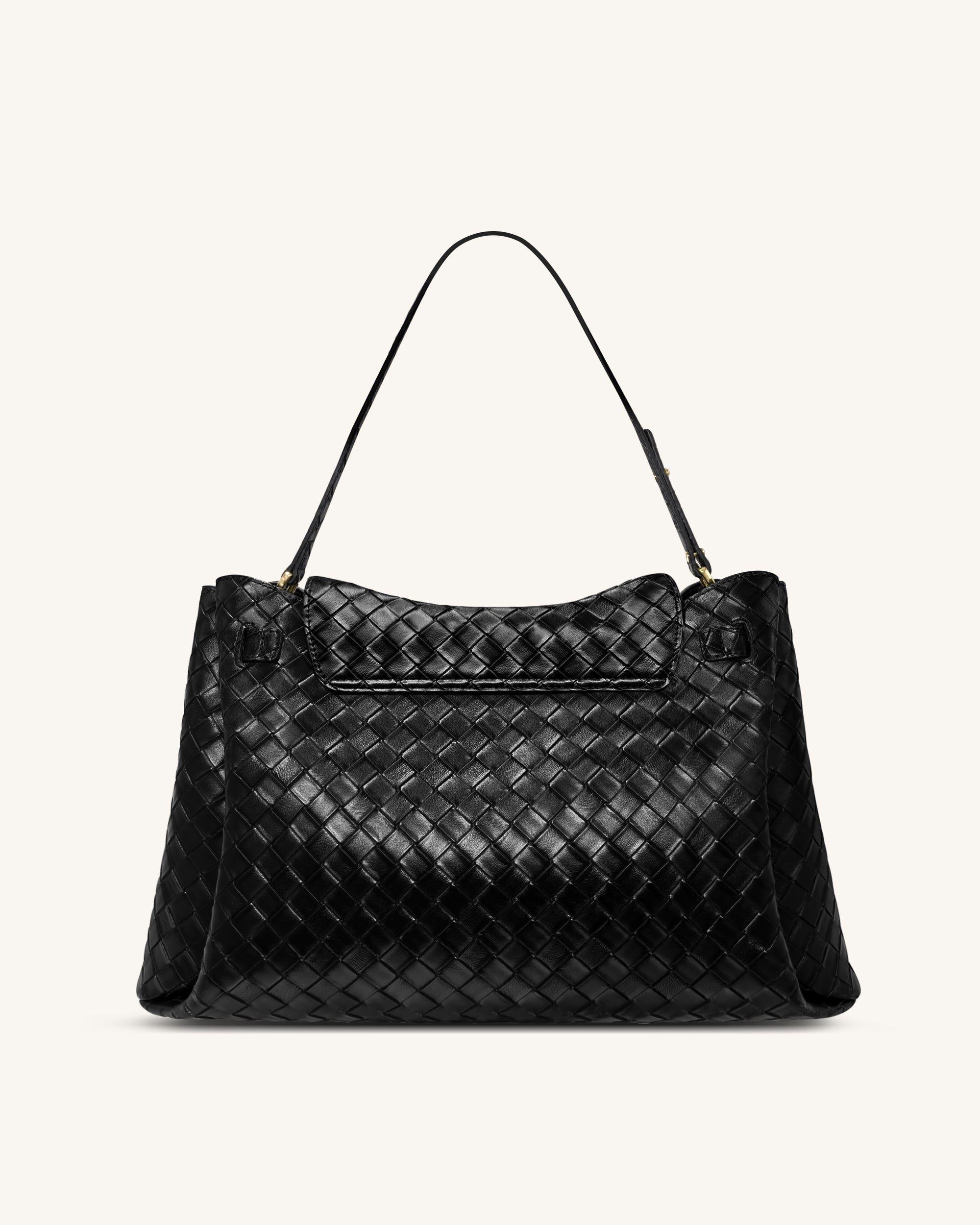 Rhea Large Woven Textured Shoulder Bag - Black