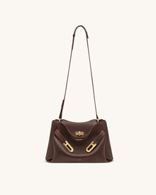 Rhea Pebbled Double Buckle Shoulder Bag - Dark Brown