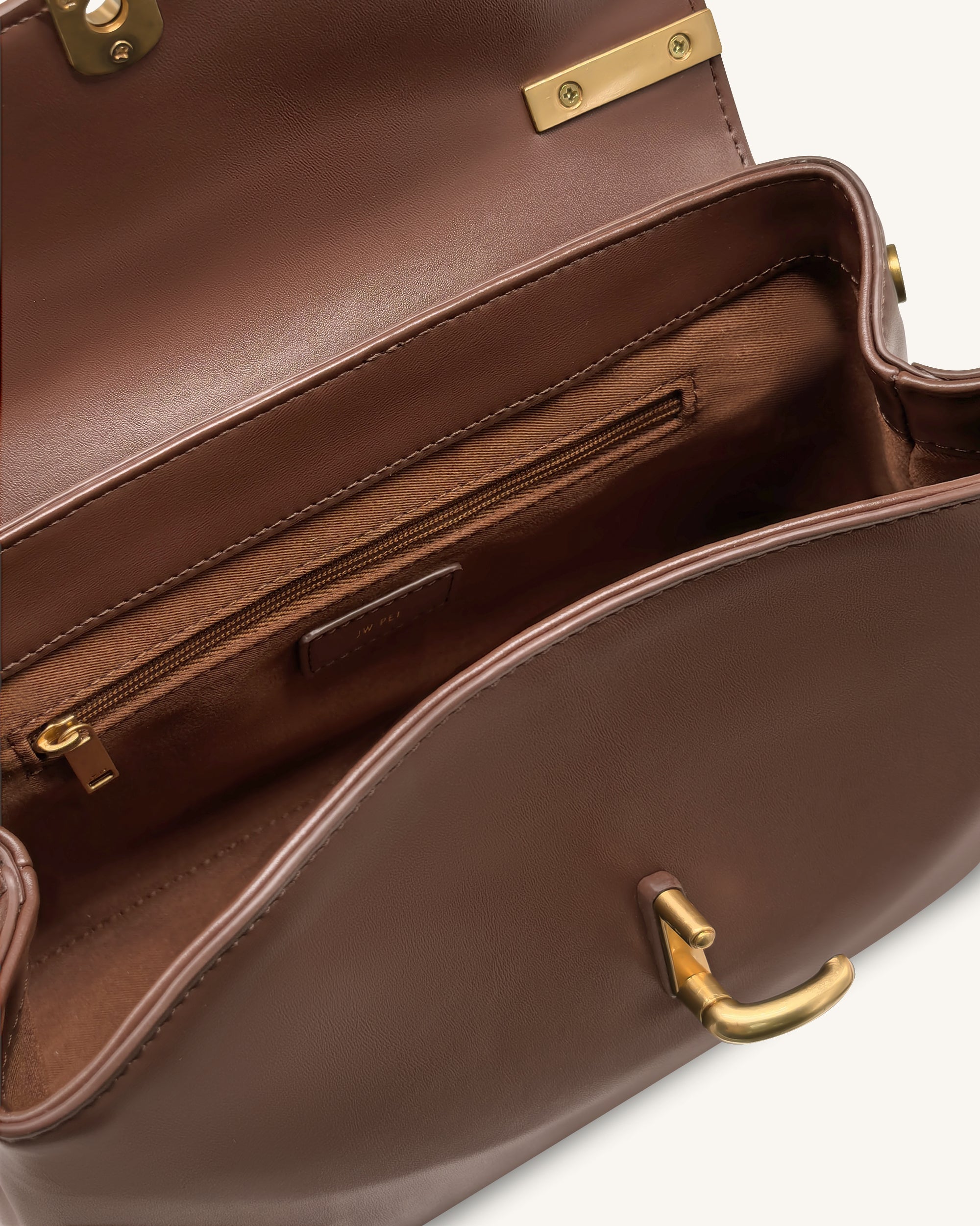 Audrey Flap Lock Top Handle Bag - Brown