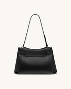 Rhea Pebbled Double Buckle Shoulder Bag - Black