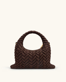 Cora Faux Suede Quilting Handle Bag - Dark Brown