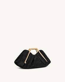Lila Artificial Crystal Metal Frame Clutch - Black