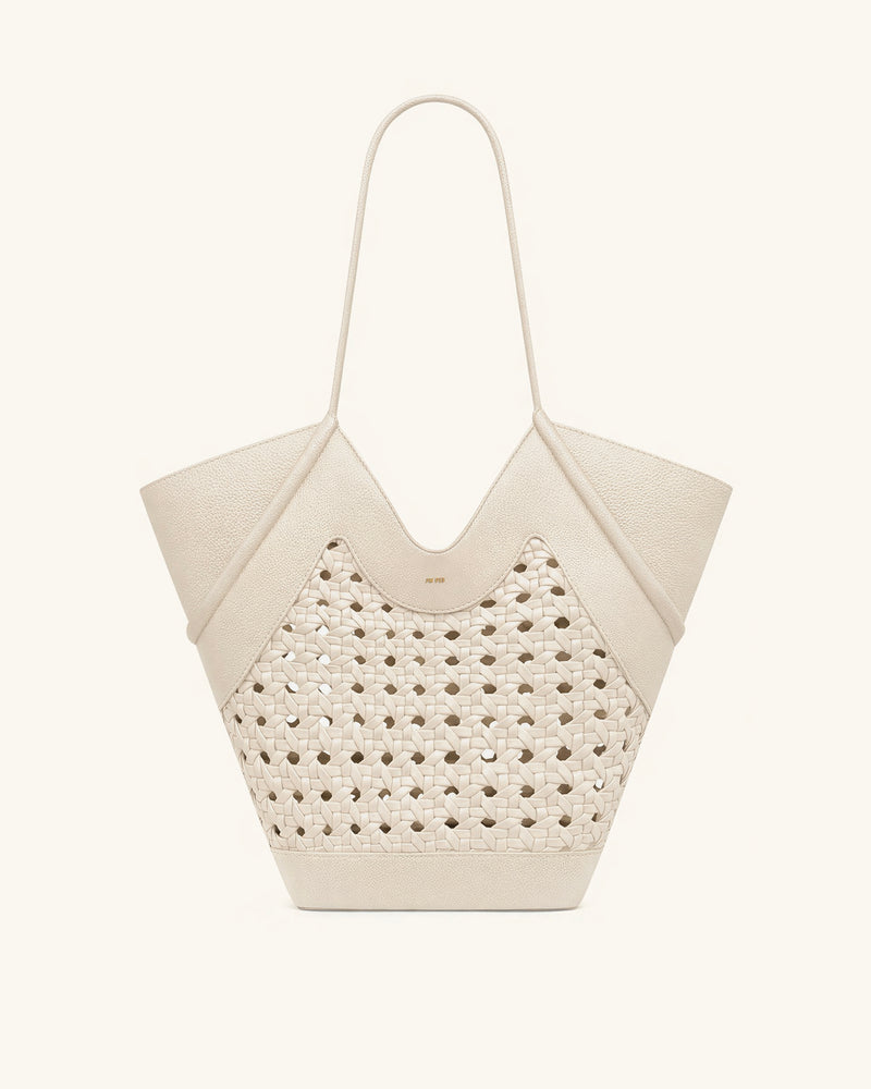Maribel Woven Panel Tote Bag - Ivory
