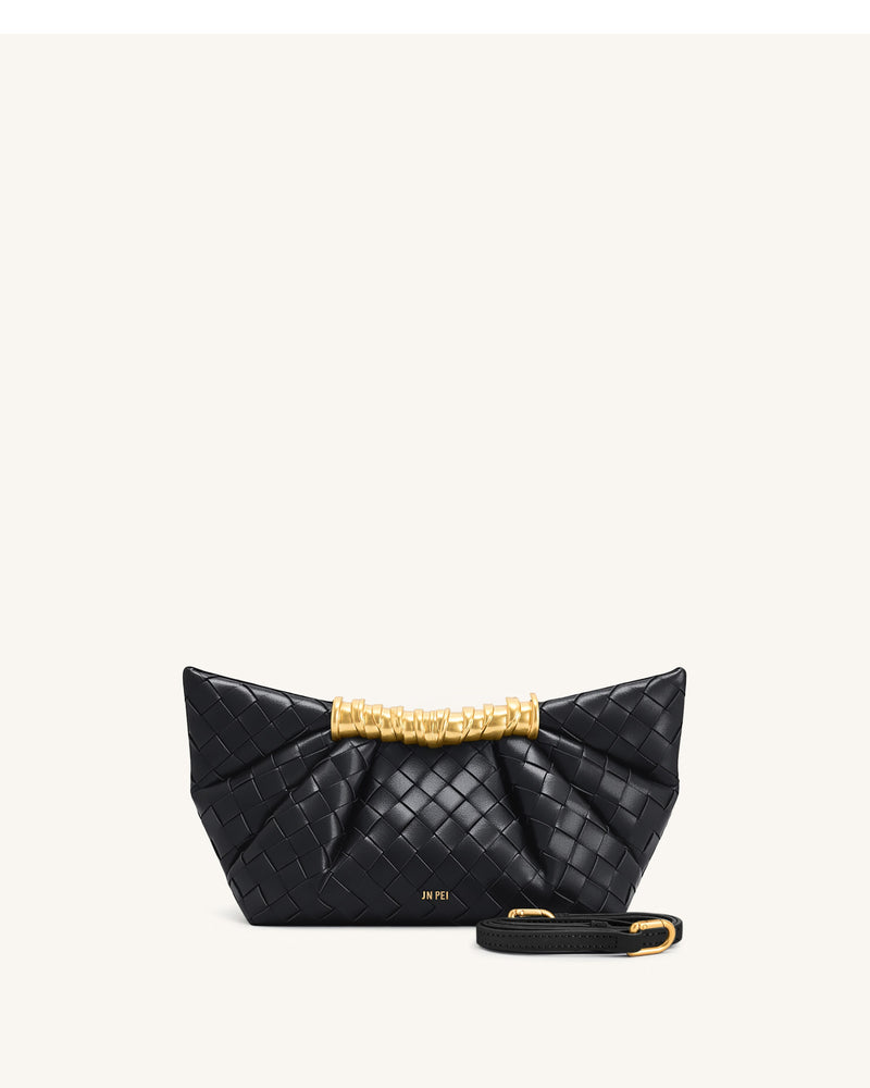 Leia Weave Texture Pleated Clutch - Black