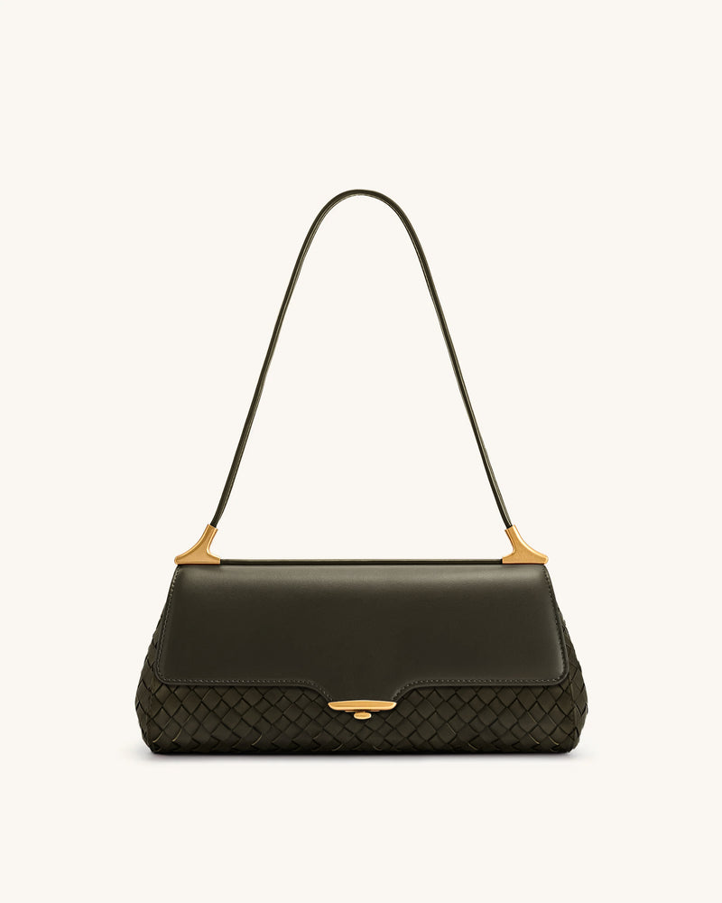 Eloise Woven Shoulder Bag - Olive Green