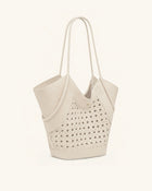 Maribel Woven Panel Tote Bag - Ivory