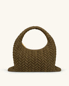 Cora Large Faux Suede Quilting Hobo Shoulder Bag - Dark Olive