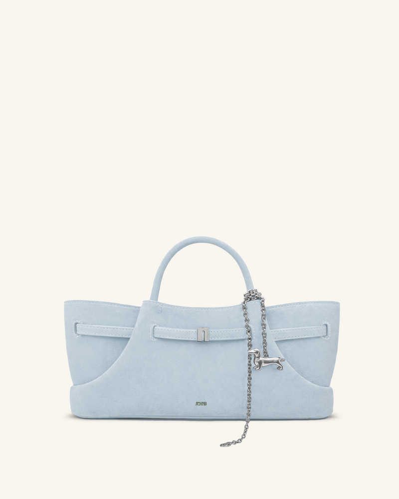 Maeve Dachshund Metal Charm Faux Suede Tote Bag - Blue