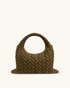 Cora Faux Suede Quilting Handle Bag - Olive Green