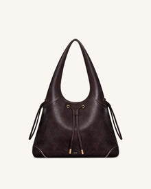 Elara Drawstring Hobo Bag - Dark Brown