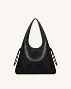 Elara Drawstring Hobo Bag - Black