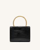 Astrid Calla Lily Metal Handle Top Handle Bag - Black Croc