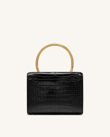 Astrid Calla Lily Metal Handle Top Handle Bag - Black Croc
