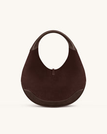 Colette Faux Suede Crescent Hobo Bag - Dark Brown