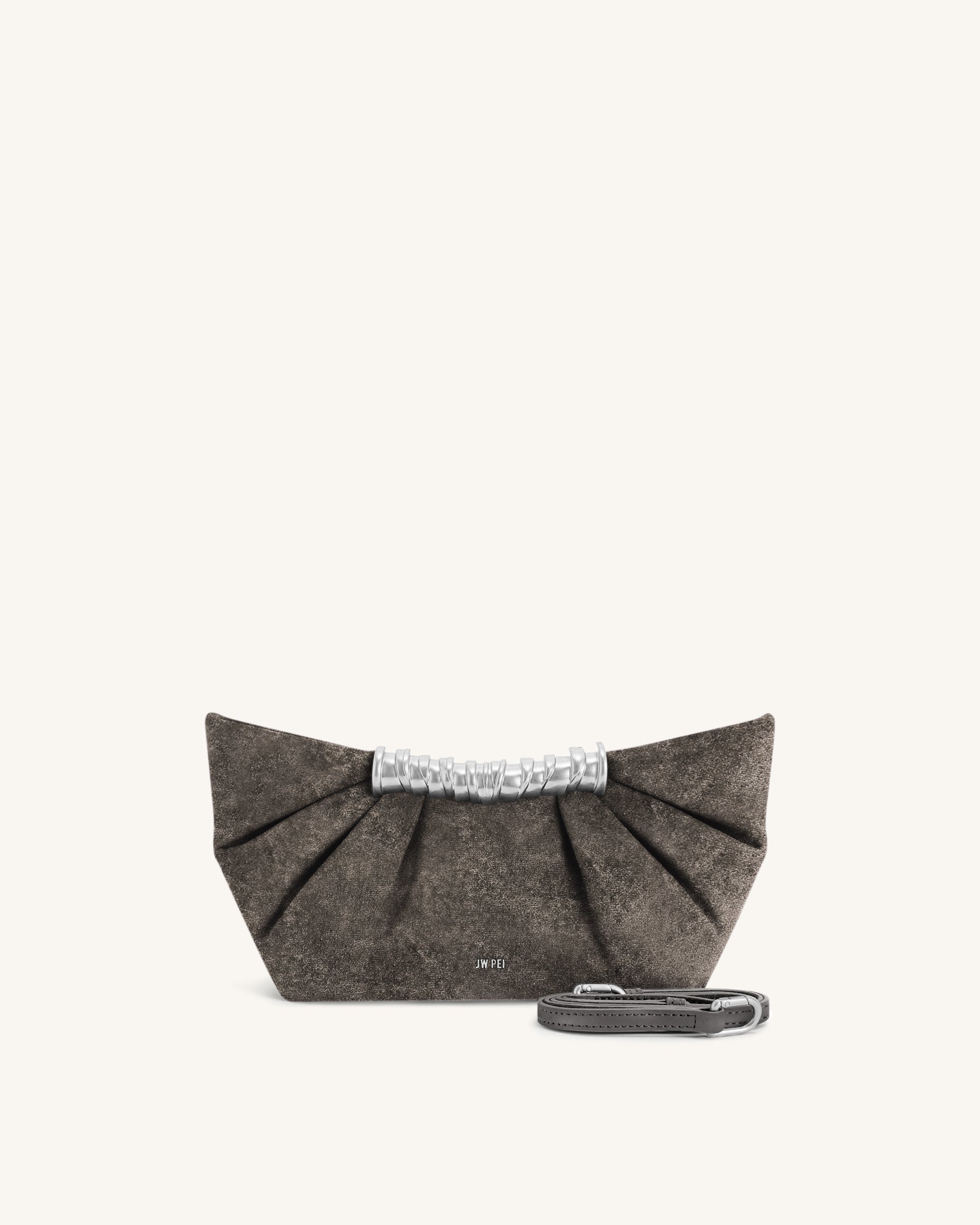 Leia Faux Velvet Pleated Clutch - Grey