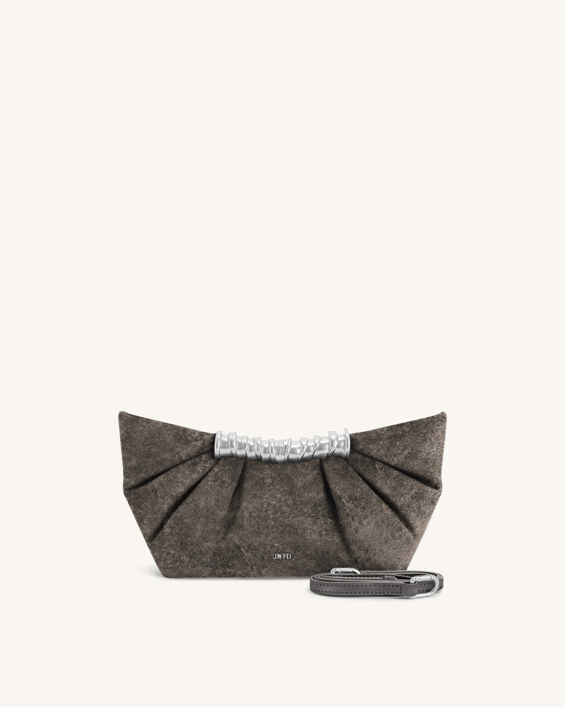 Leia Faux Velvet Pleated Clutch - Grey