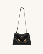 Rhea Pebbled Double Buckle Shoulder Bag - Black