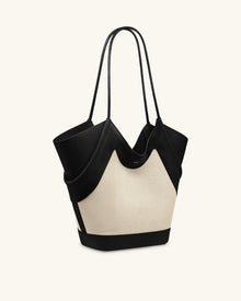Maribel Panel Tote Bag - Black Canvas
