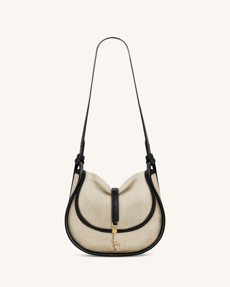 Arla Small Faux Suede Hobo Bag – Black Canvas