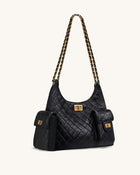 Vivian Quilted Chain Shoulder Bag - Black