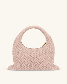 Cora Large Faux Suede Quilting Hobo Shoulder Bag - Pink