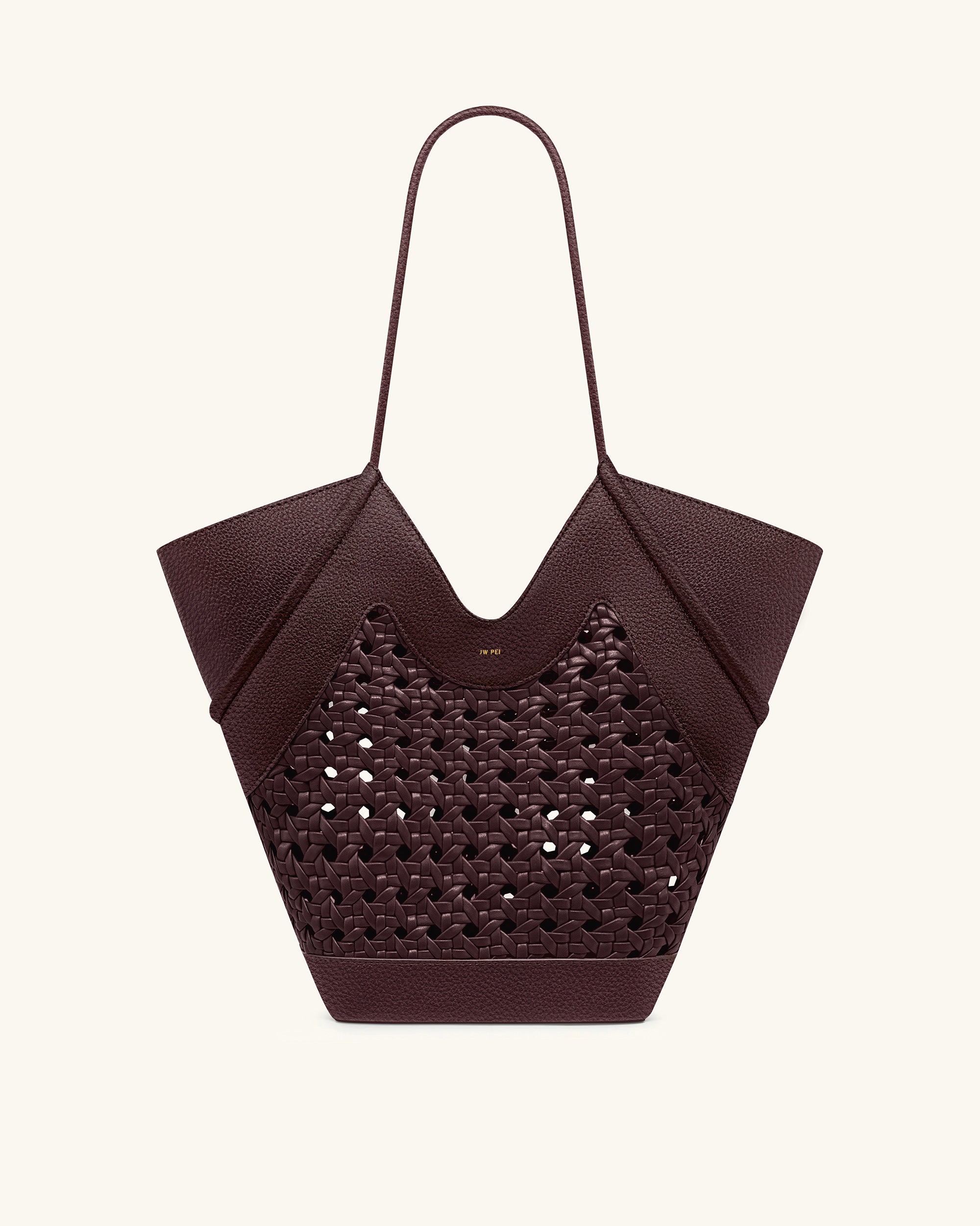 Maribel Woven Panel Tote Bag - Burgundy