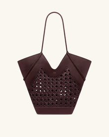 Maribel Woven Panel Tote Bag - Burgundy