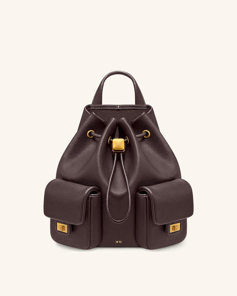 Avery Pebbled Drawstring Utility Backpack – Dark Brown