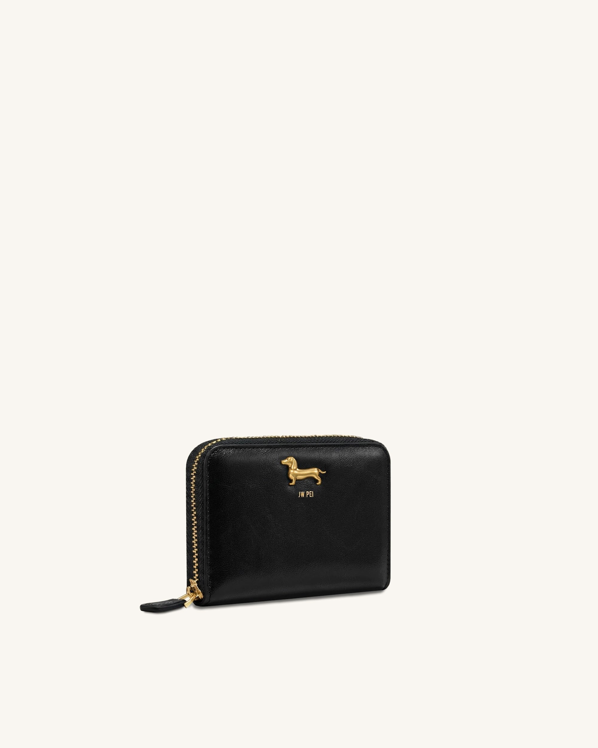 Maeve Dachshund Metal Emblem Zip Wallet - Black