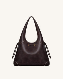 Elara Drawstring Hobo Bag - Dark Brown