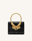 Astrid Calla Lily Metal Handle Top Handle Bag - Black Croc