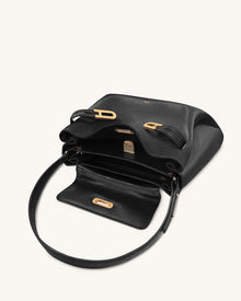 Rhea Pebbled Double Buckle Shoulder Bag - Black