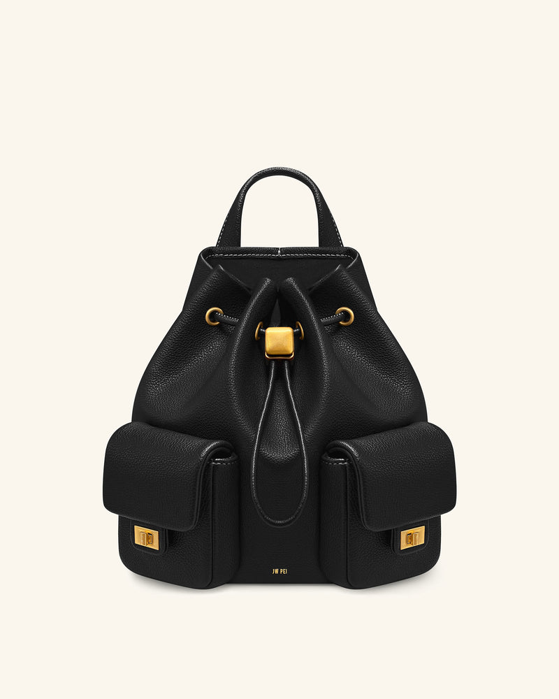 Avery Pebbled Drawstring Utility Backpack – Black