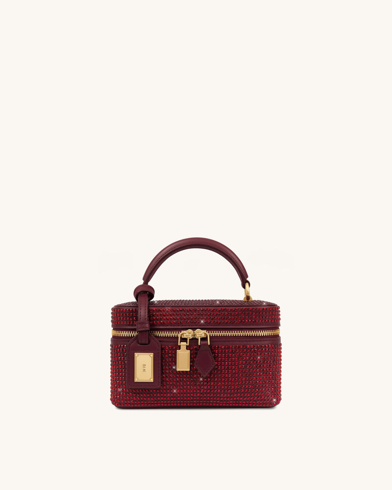 Cleo Artificial Crystal Box Shape Top Handle Bag - Deep Red