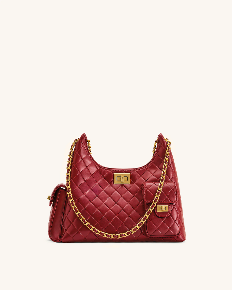Vivian Quilted Chain Shoulder Bag - Burgundy