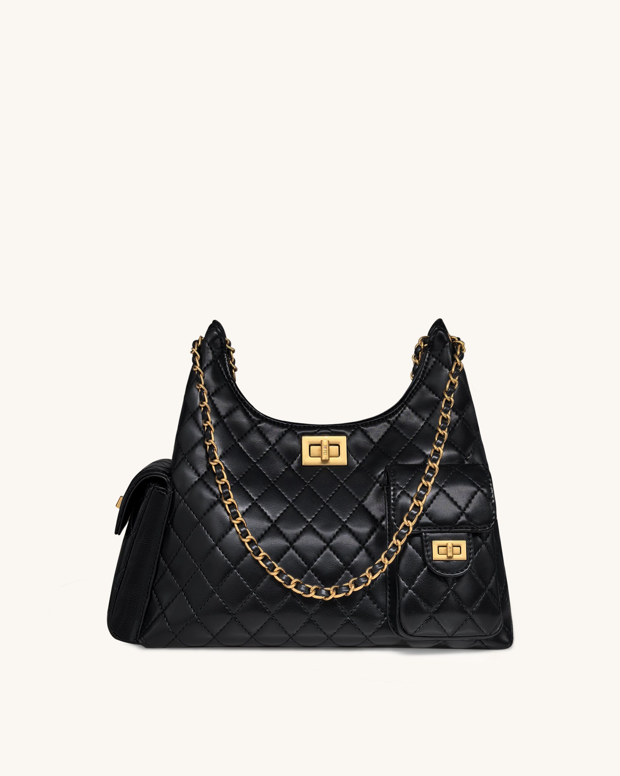 Vivian Quilted Chain Shoulder Bag - Black