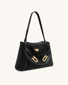 Rhea Pebbled Double Buckle Shoulder Bag - Black