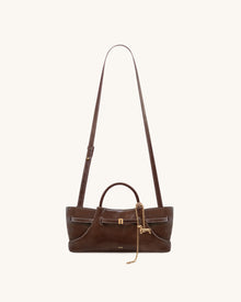 Maeve Dachshund Metal Charm Tote Bag - Dark Brown