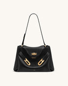 Rhea Pebbled Double Buckle Shoulder Bag - Black