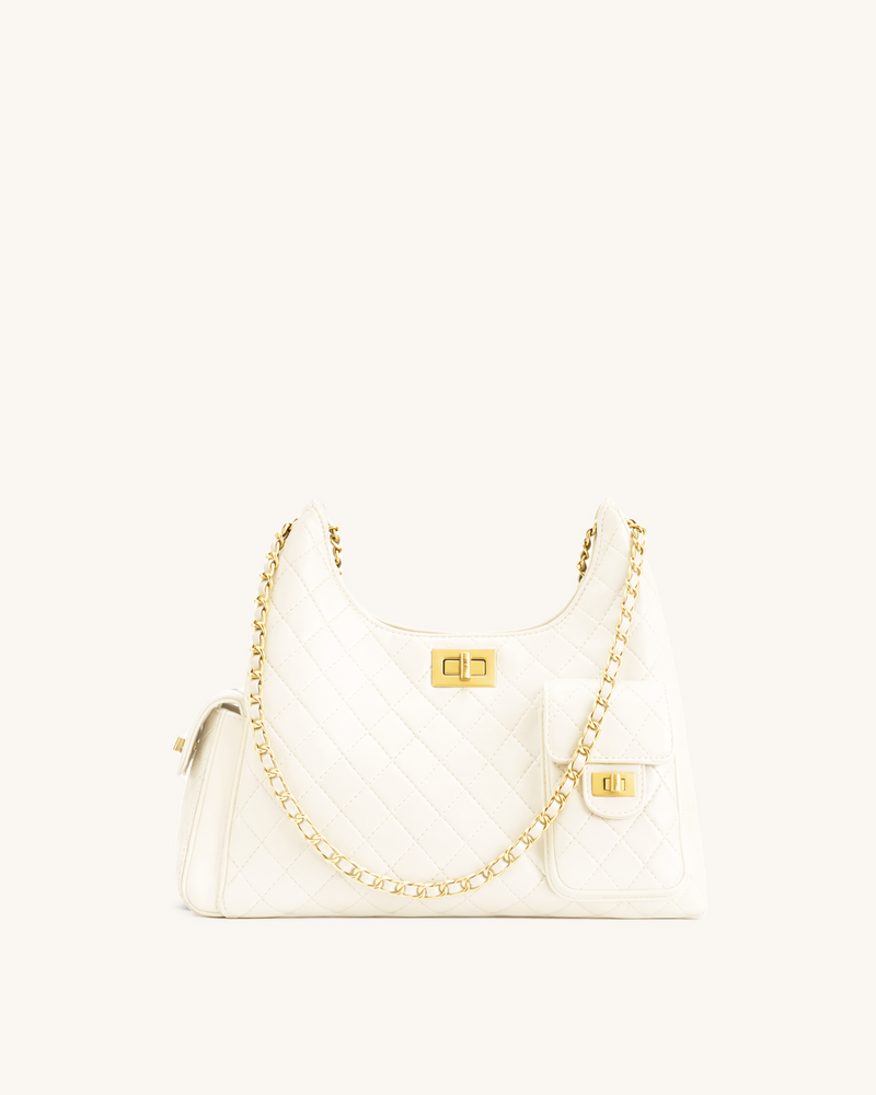 Vivian Quilted Chain Shoulder Bag - Ivory